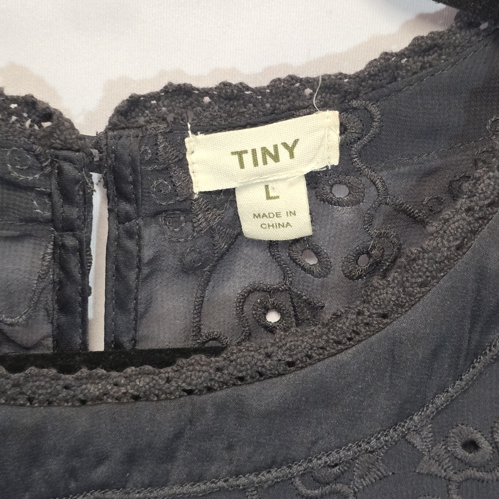 Anthropologie TINY Black Embroidered Eyelette Sleeveless Top Linen Blend, L - Picture 4 of 10